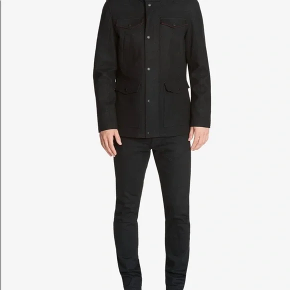 Guess Mens Military-Inspired Coat with Plaid Detail - Picture 2 of 12